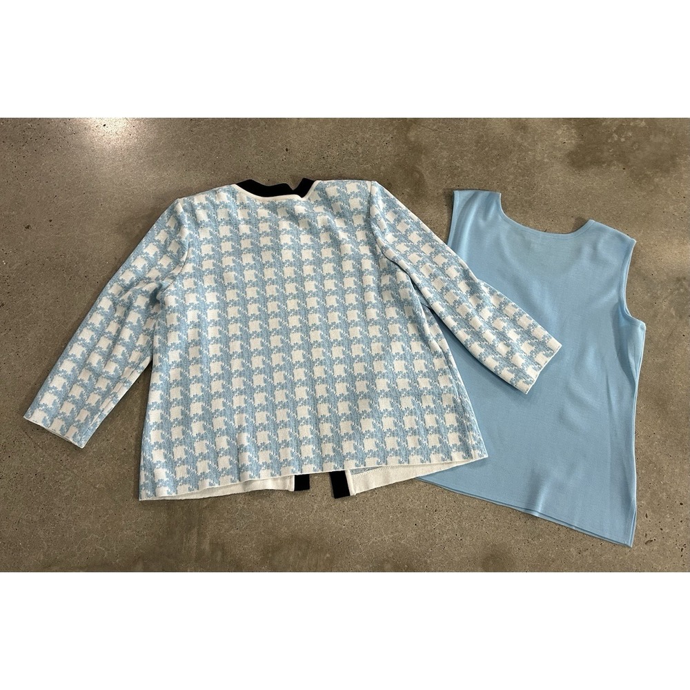 MING WANG Jacket Houndstooth Knit Sky Baby Blue Black White & Tank SZ L - Picture 9 of 13